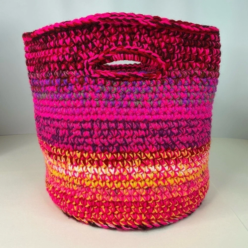 Handcrafted Multicolor Crochet Scrap Woven Tote Bag Basket Storage Handmade Knit
